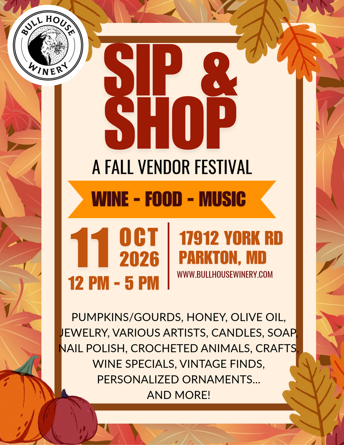 Fall 2026 Sip & Shop | Market - Food- Music